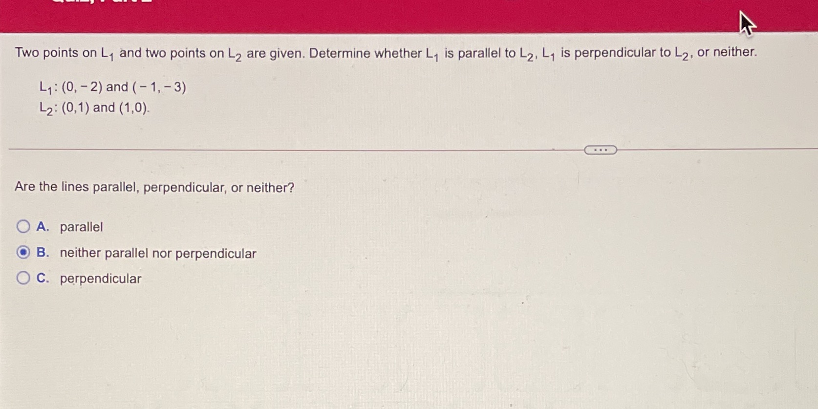 Two points on L, and two points on L2 are given.