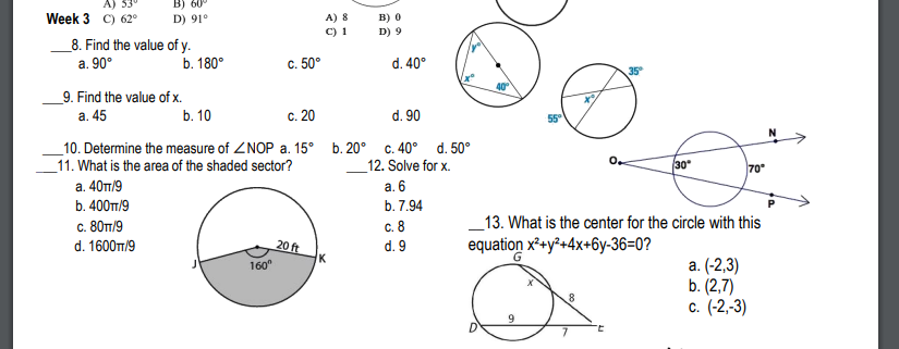 A) 53" BJ 60 Week 3 C) 620 D) 91" A) & B) 0 C) 1