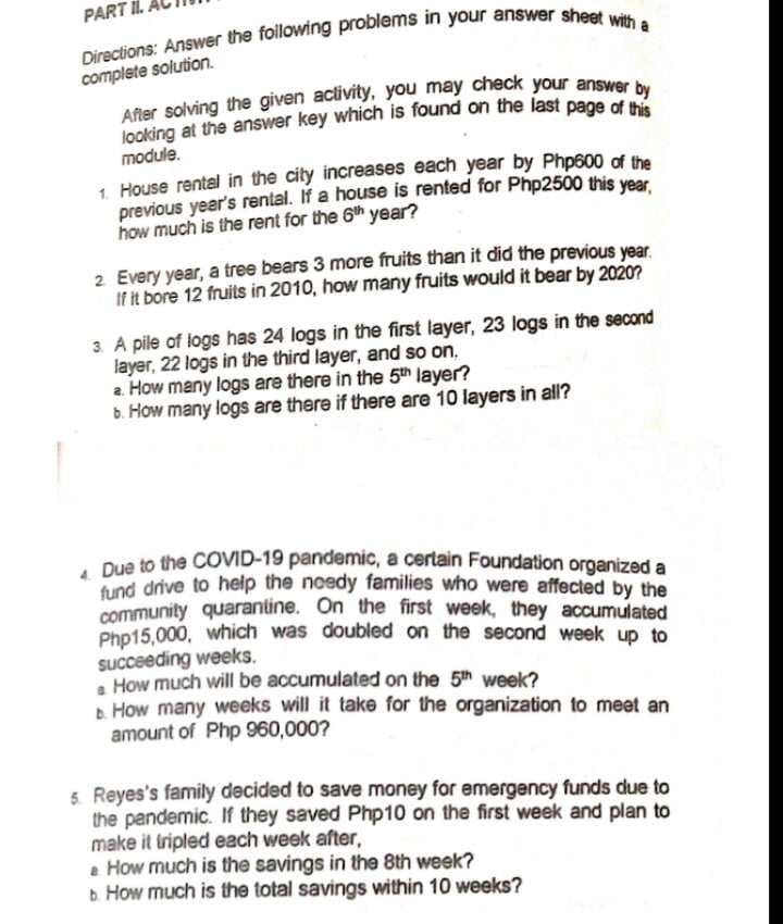 PART II. AV Directions: Answer the following