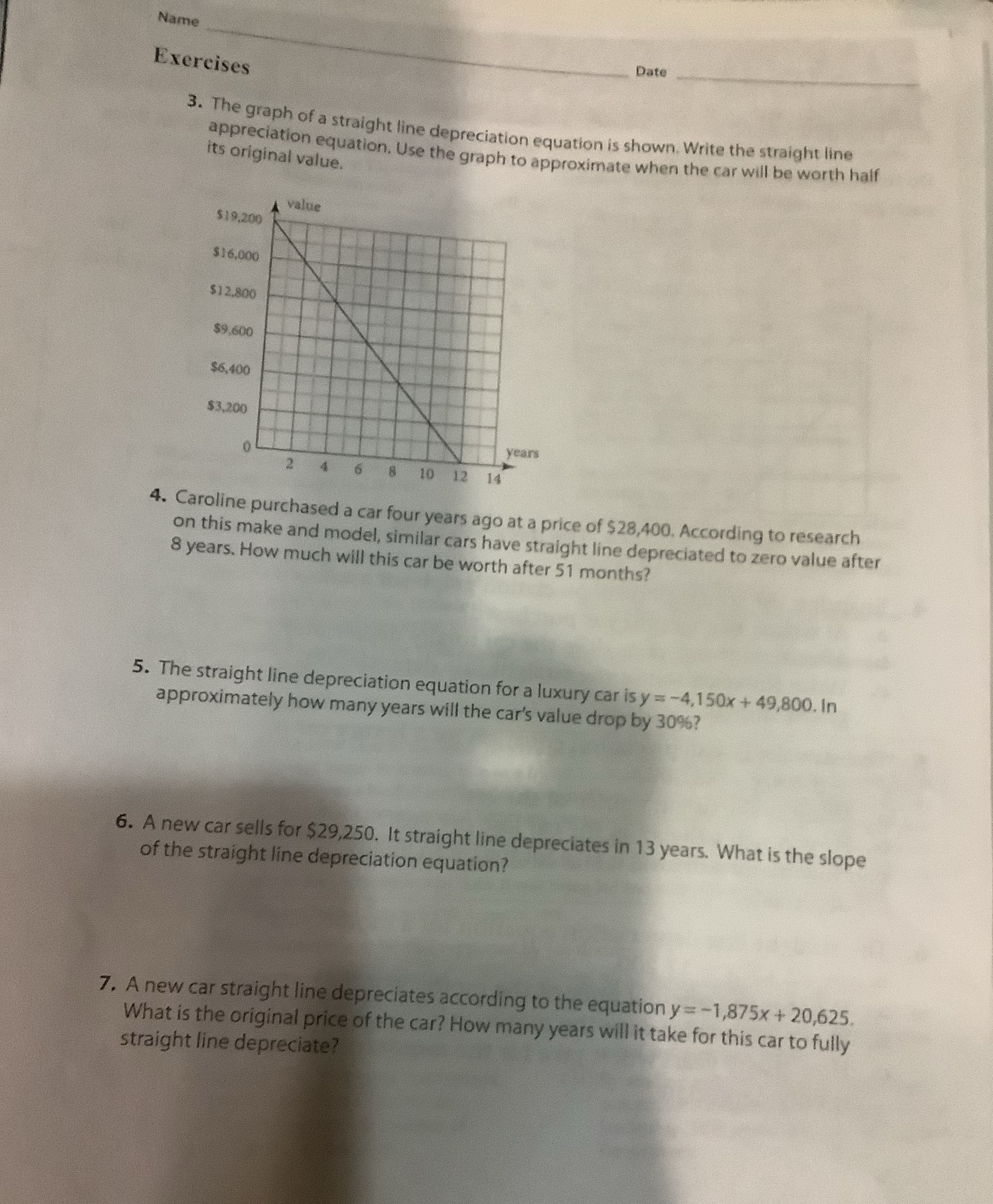 Name Date Exercises 3. The graph of a straight