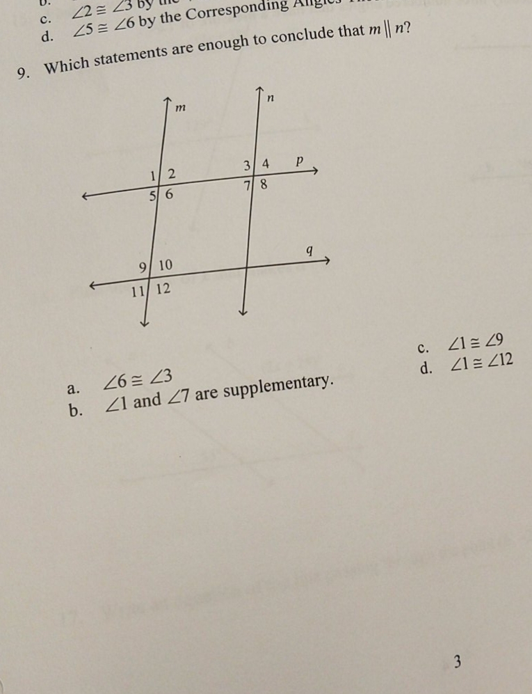 which statements are enough to conclude parallel