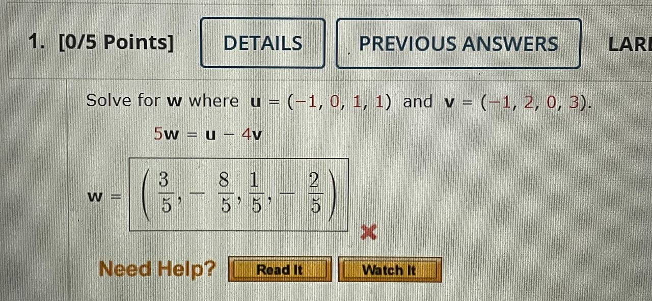 1. [0/5 Points] DETAILS PREVIOUS ANSWERS LAR