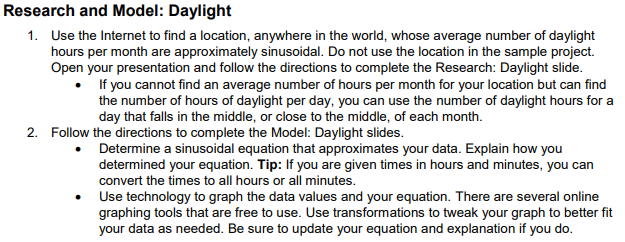Research and Model: Daylight 1. Use the Internet