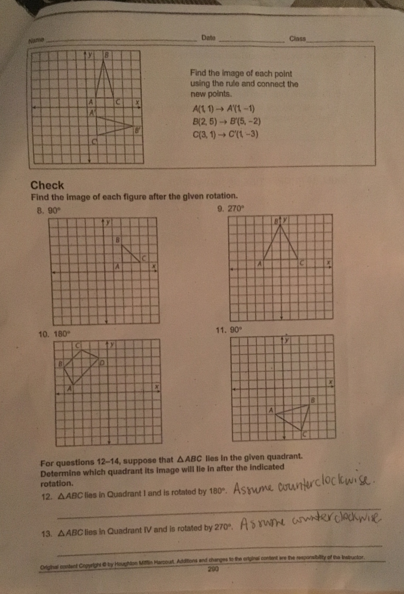 Nam Date Class B Find the image of each point
