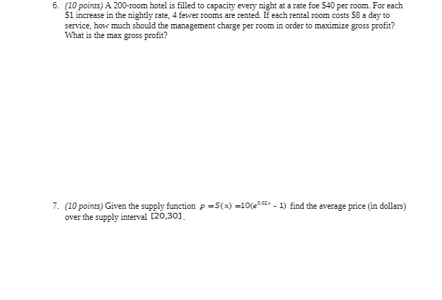 6. (10 points) A 200-room hotel is filled to
