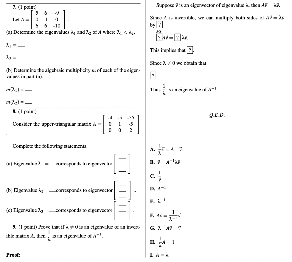 1. (1 point) LetA = [8 2 ] andvi =[2 ]. 2-[3] i)