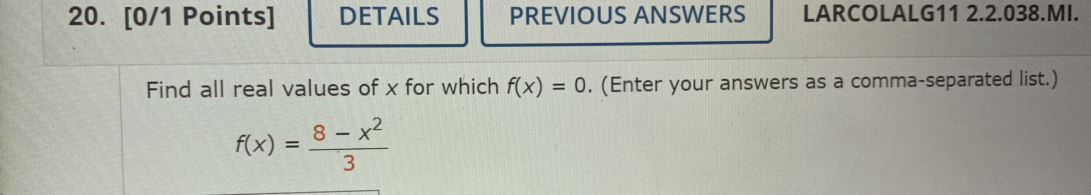 20. [0/1 Points] DETAILS PREVIOUS ANSWERS