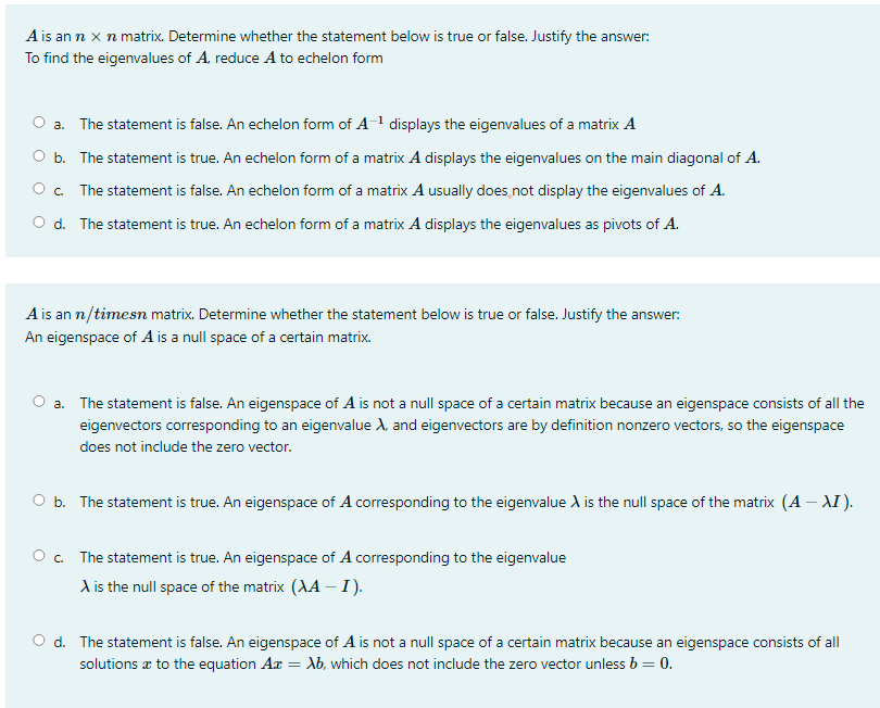 A is an n x n matrix. Determine whether the