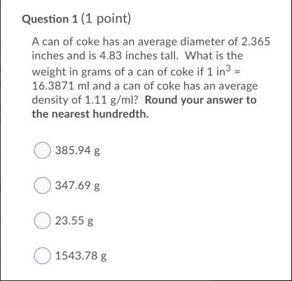 My question is a picture! Question 1 (1 point) A
