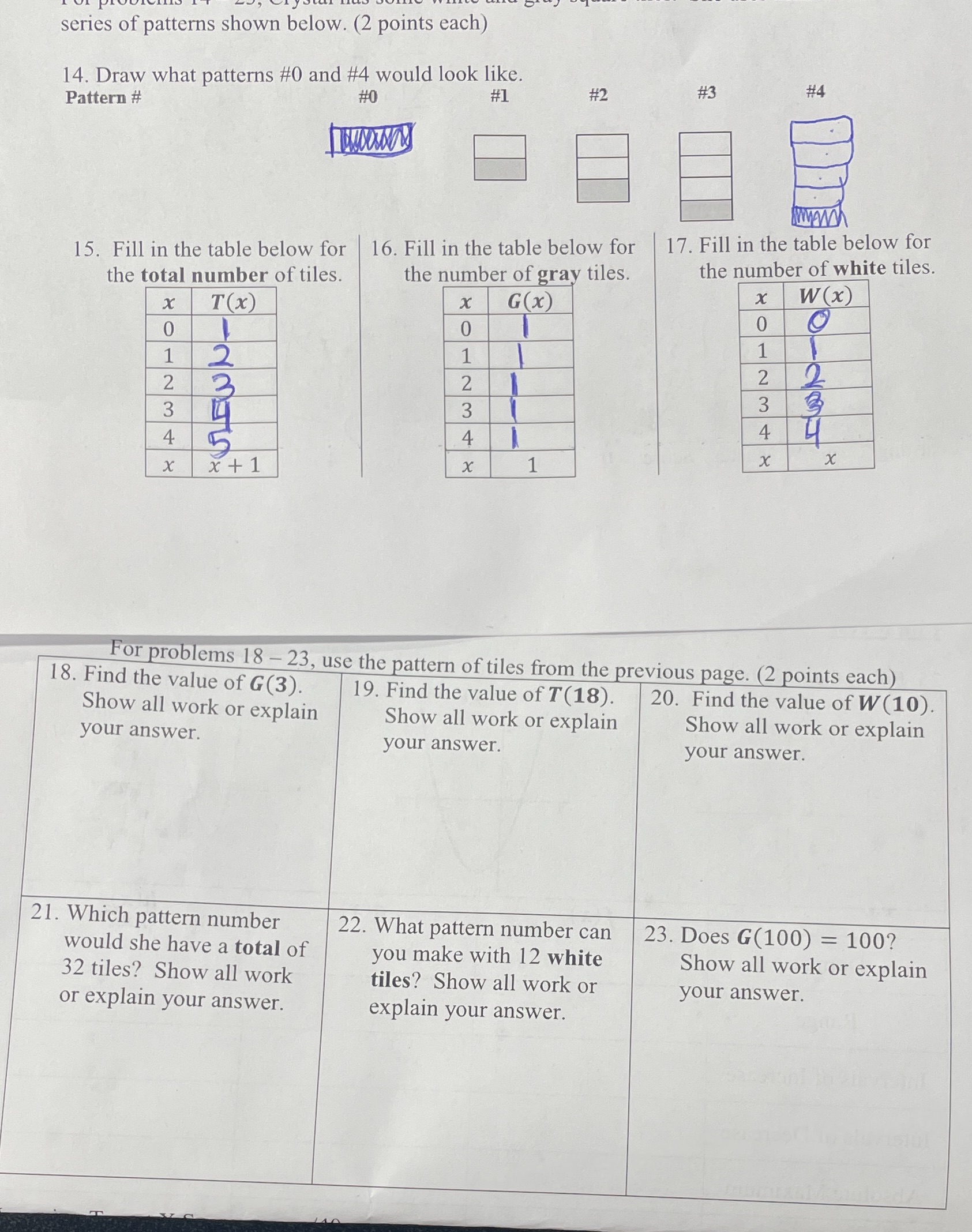 series of patterns shown below. (2 points each)