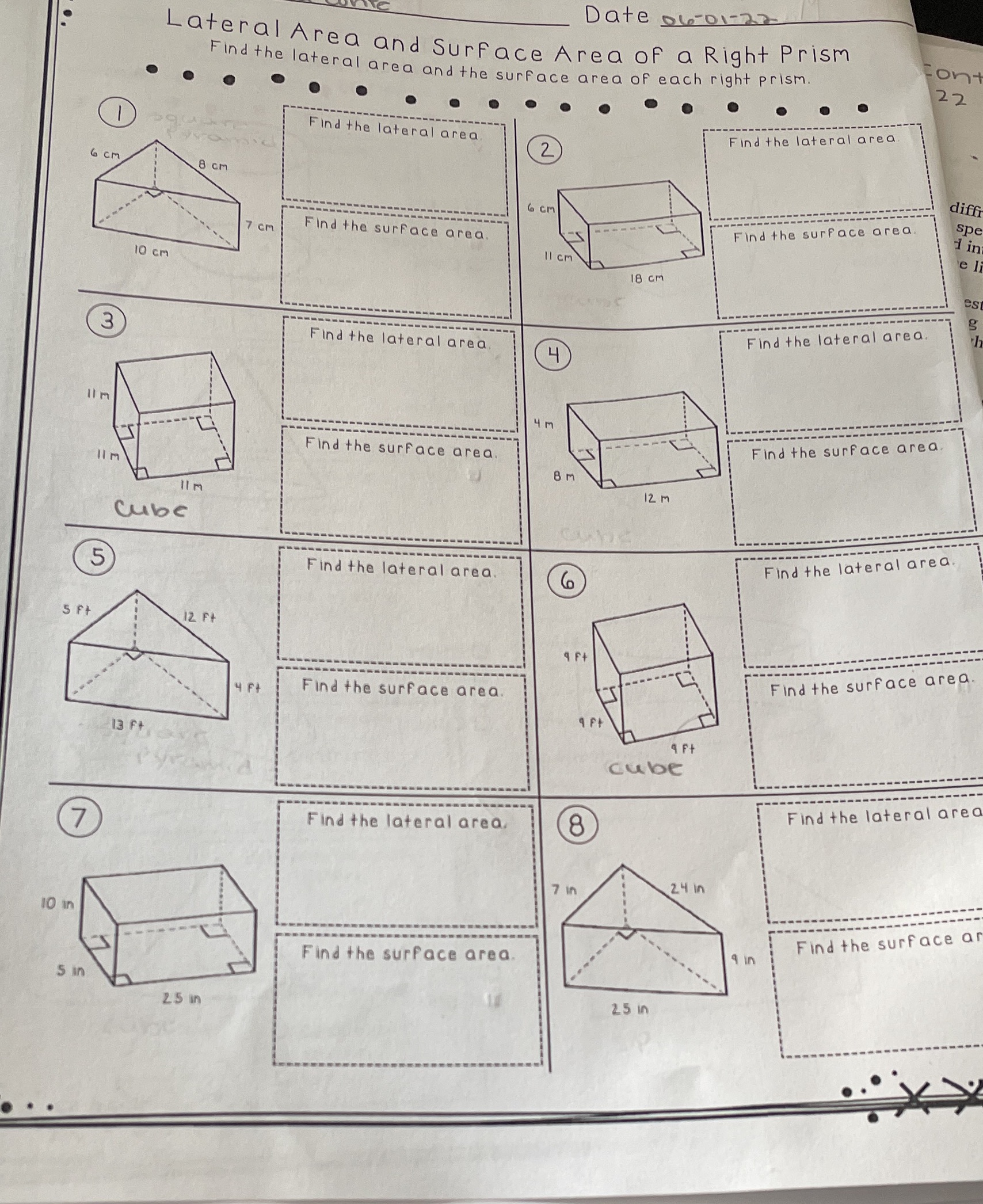 Date Due-01-22 Lateral Area and Surface Area of a