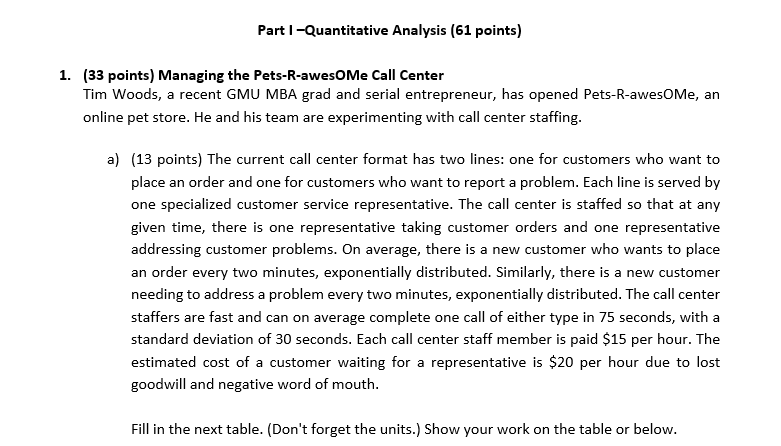 Part | -Quantitative Analysis [61 points] [33