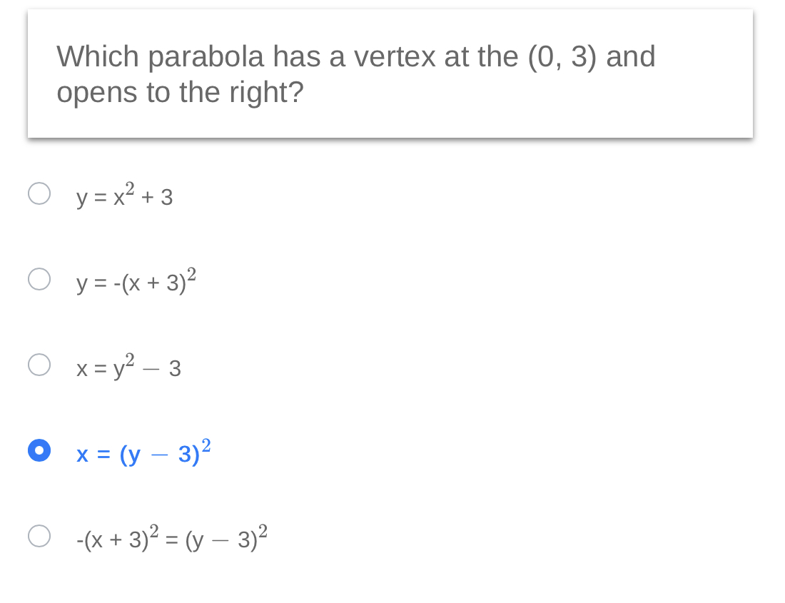 Which parabola has a vertex at the (0, 3) and