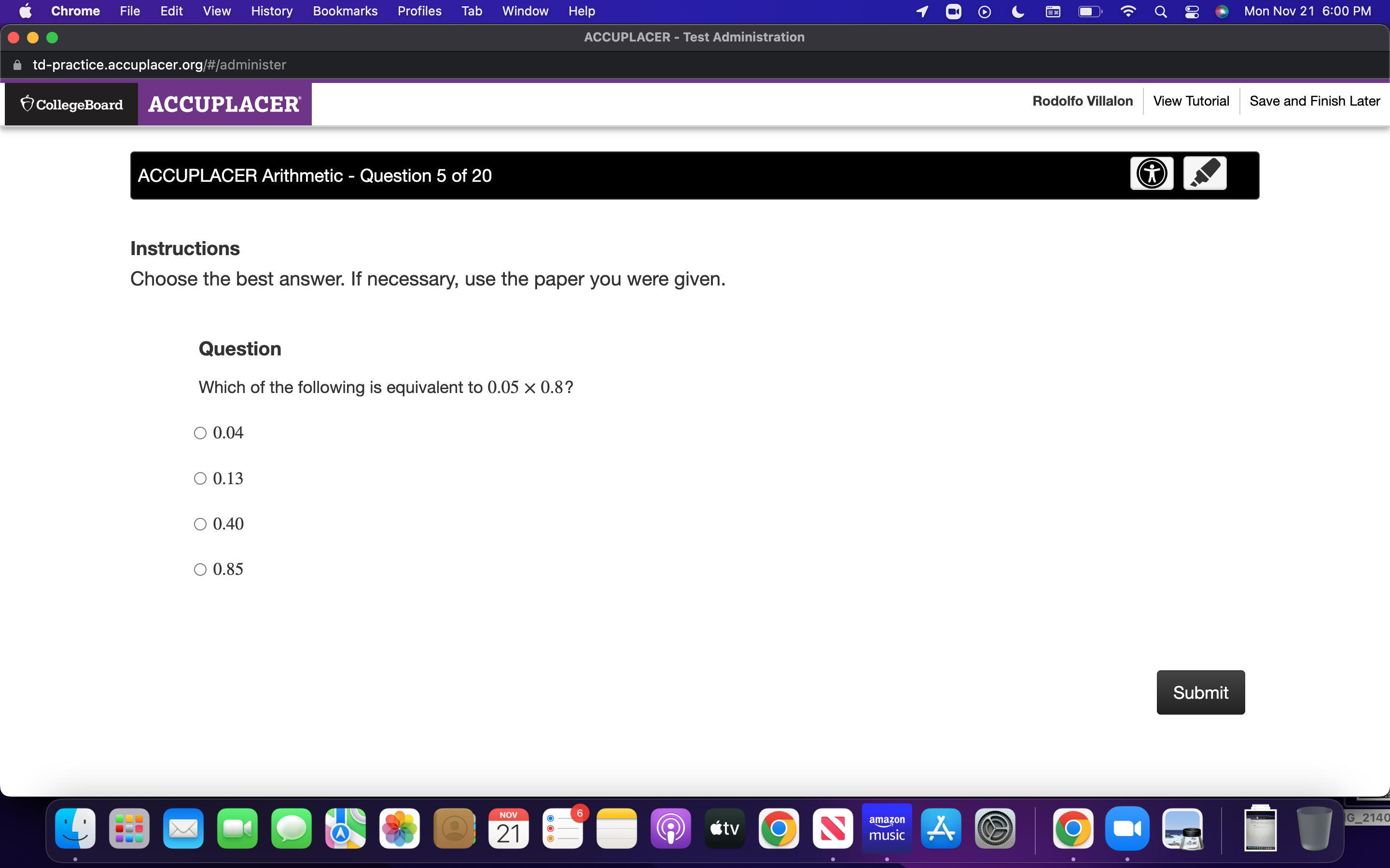 Chrome File Edit View History Bookmarks Profiles