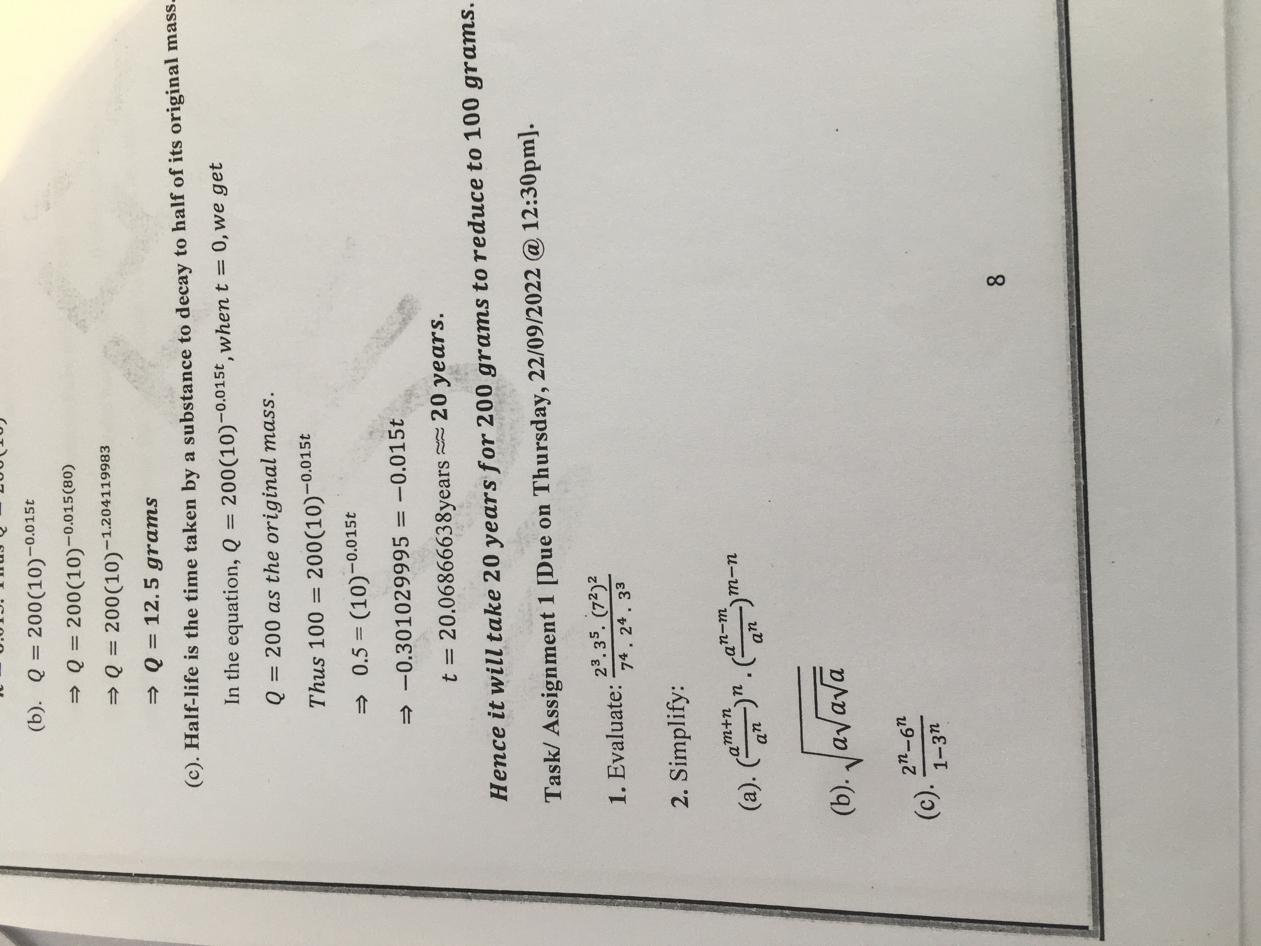 (b). Q = 200(10)-0.015t = Q = 200(10)-0.015(80) =