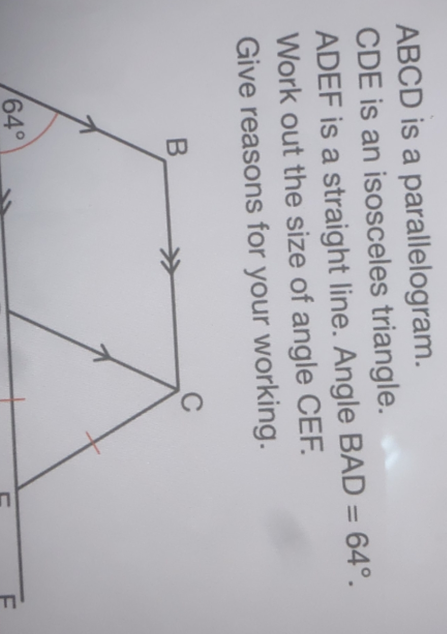 pls step by step ABCD is a parallelogram. CDE is