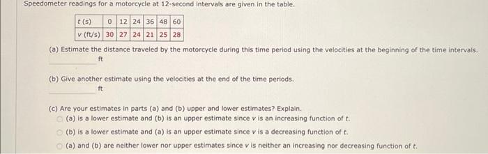 Speedometer readings for a motorcycle at