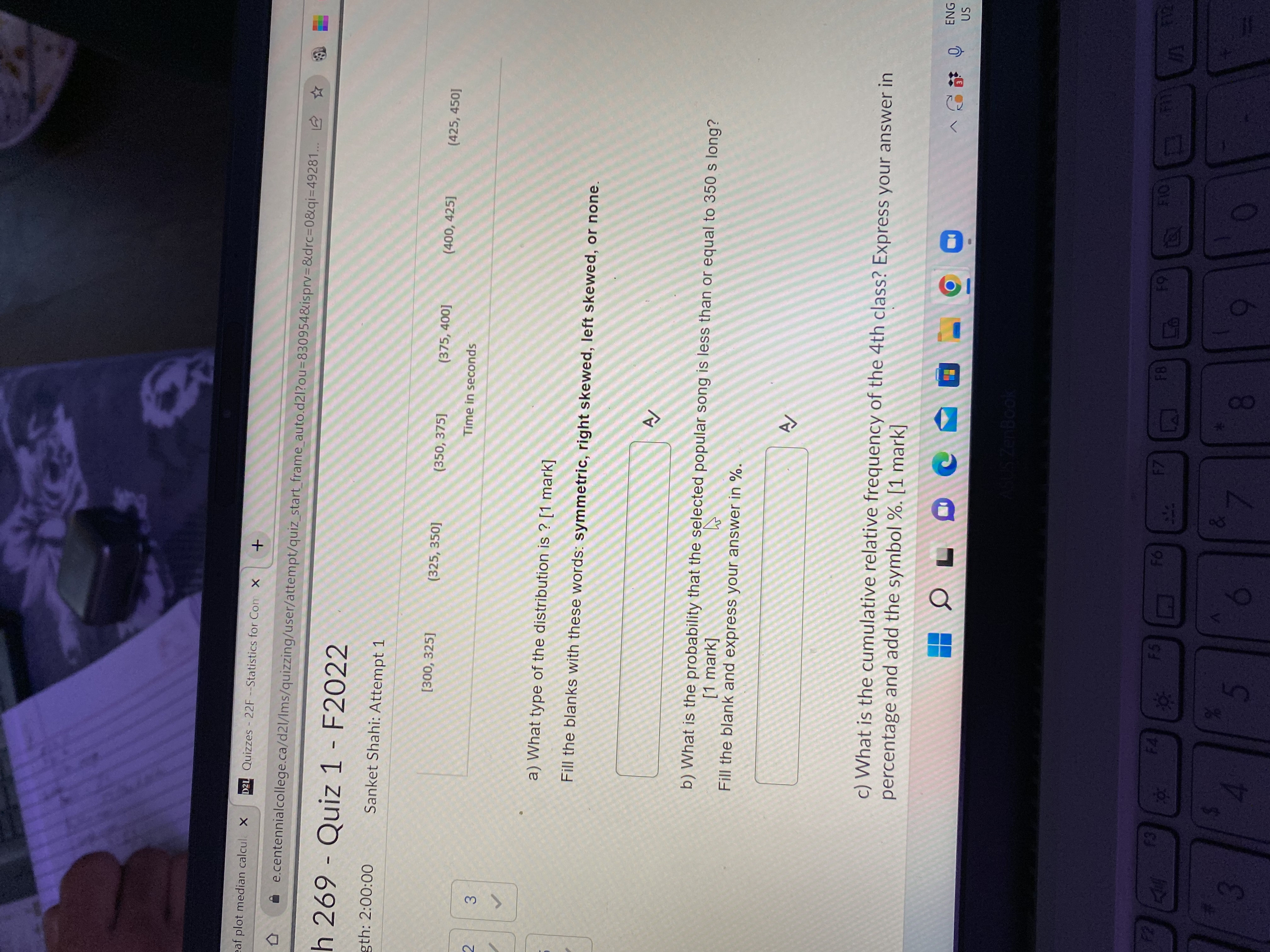 af plot median calcul X D2L Quizzes - 22F