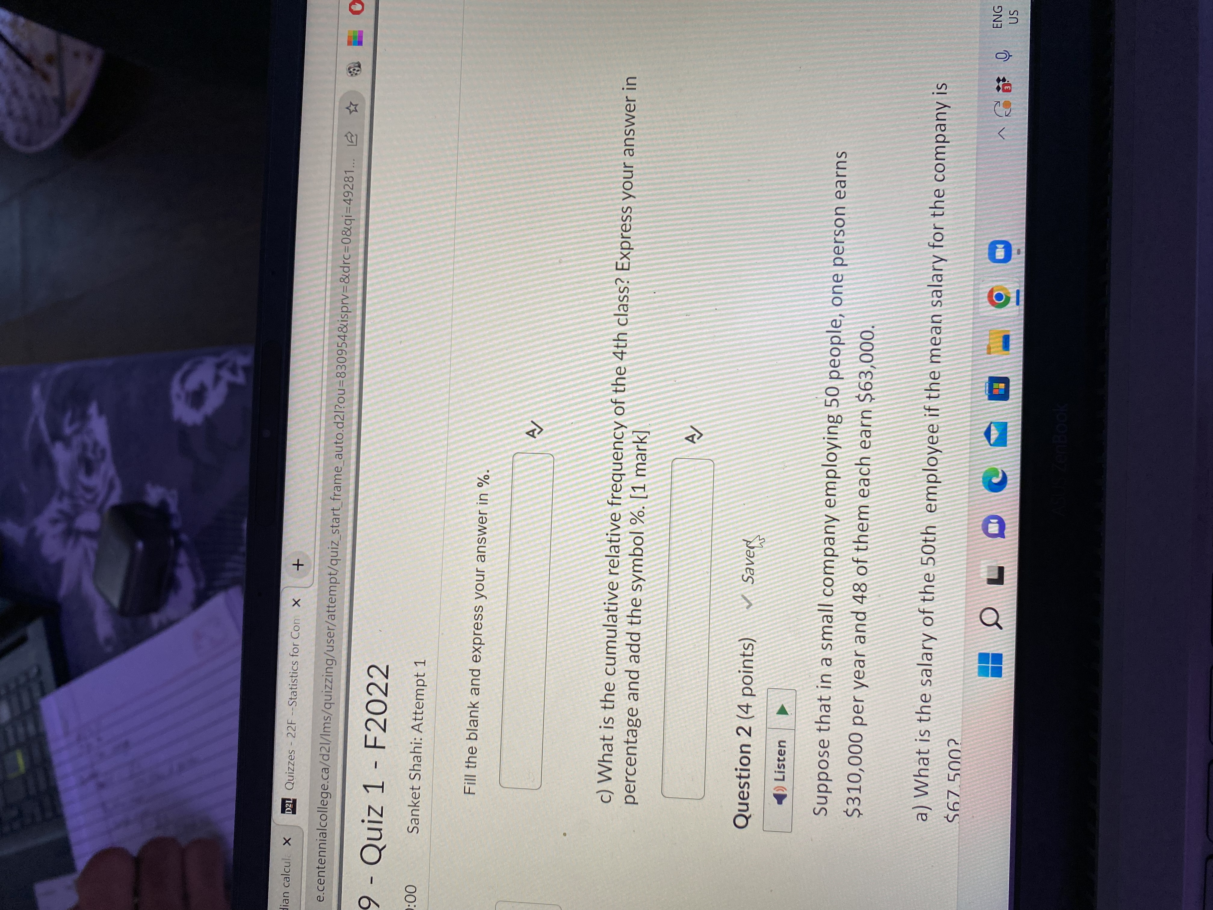 af plot median calcul X D2L Quizzes - 22F