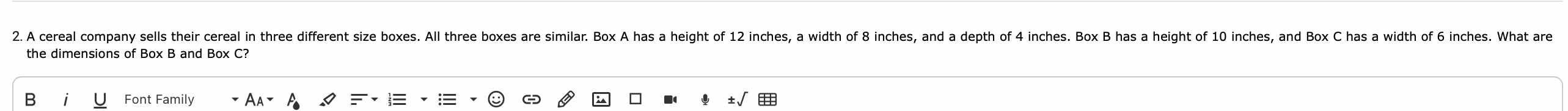 2. A cereal company sells their cereal in three