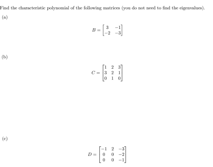 Linear Algebra Find the characteristic polynomial