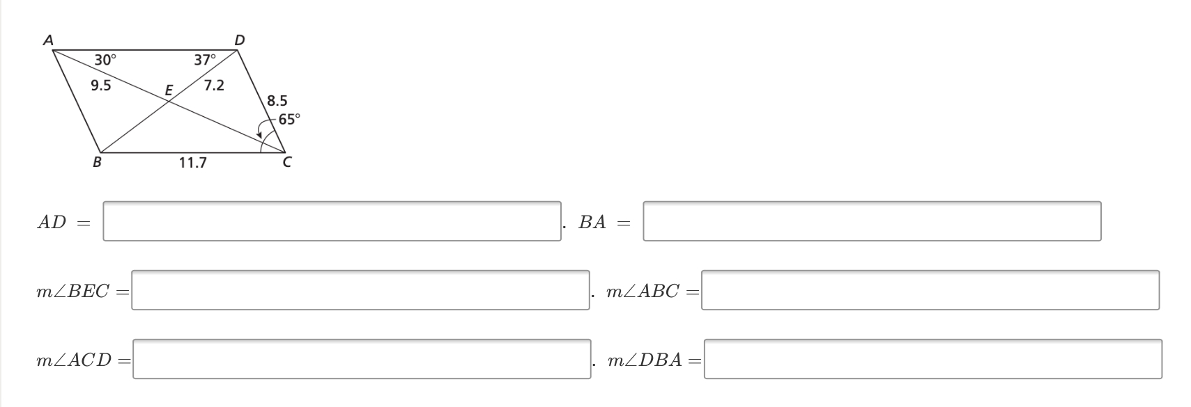 Find each indicated measure in parallelogram
