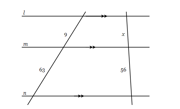 Given lines l ,m and n are all parallel and cut