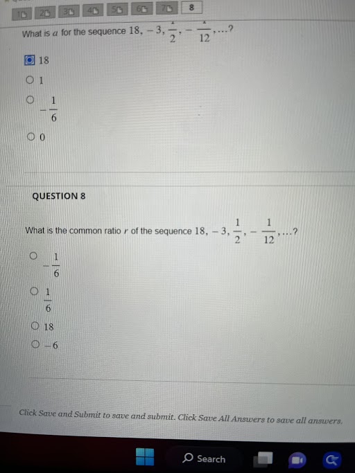 8 20 What is a for the sequence 18, - 3, 12 18 O