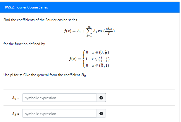 HW9.2. Fourier Cosine Series Find the