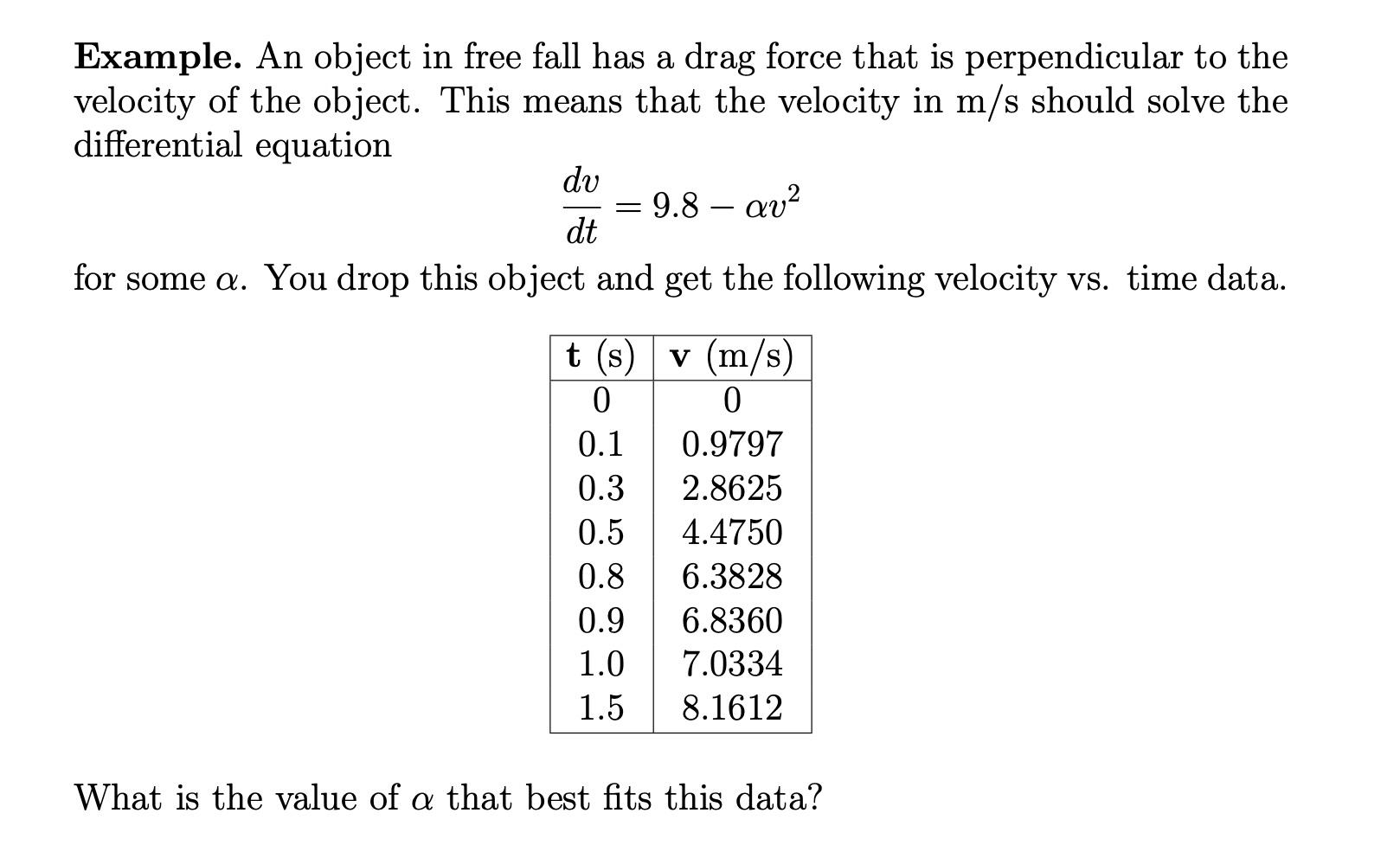 Example. An object in free fall has a drag force