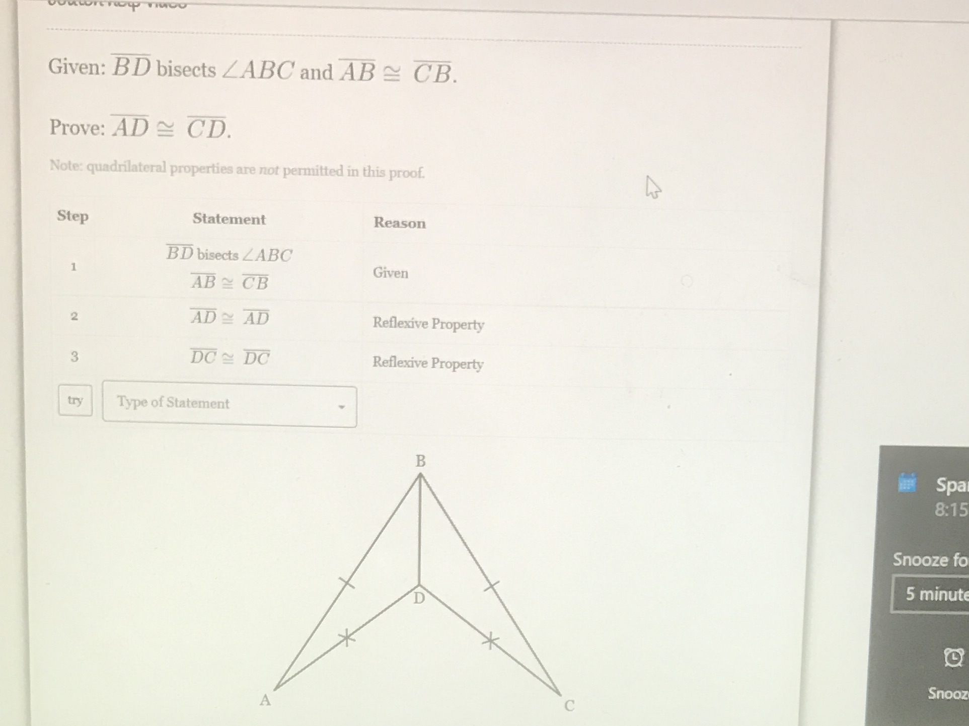 Triangle proof level 1 Given: BD bisects ZABC and