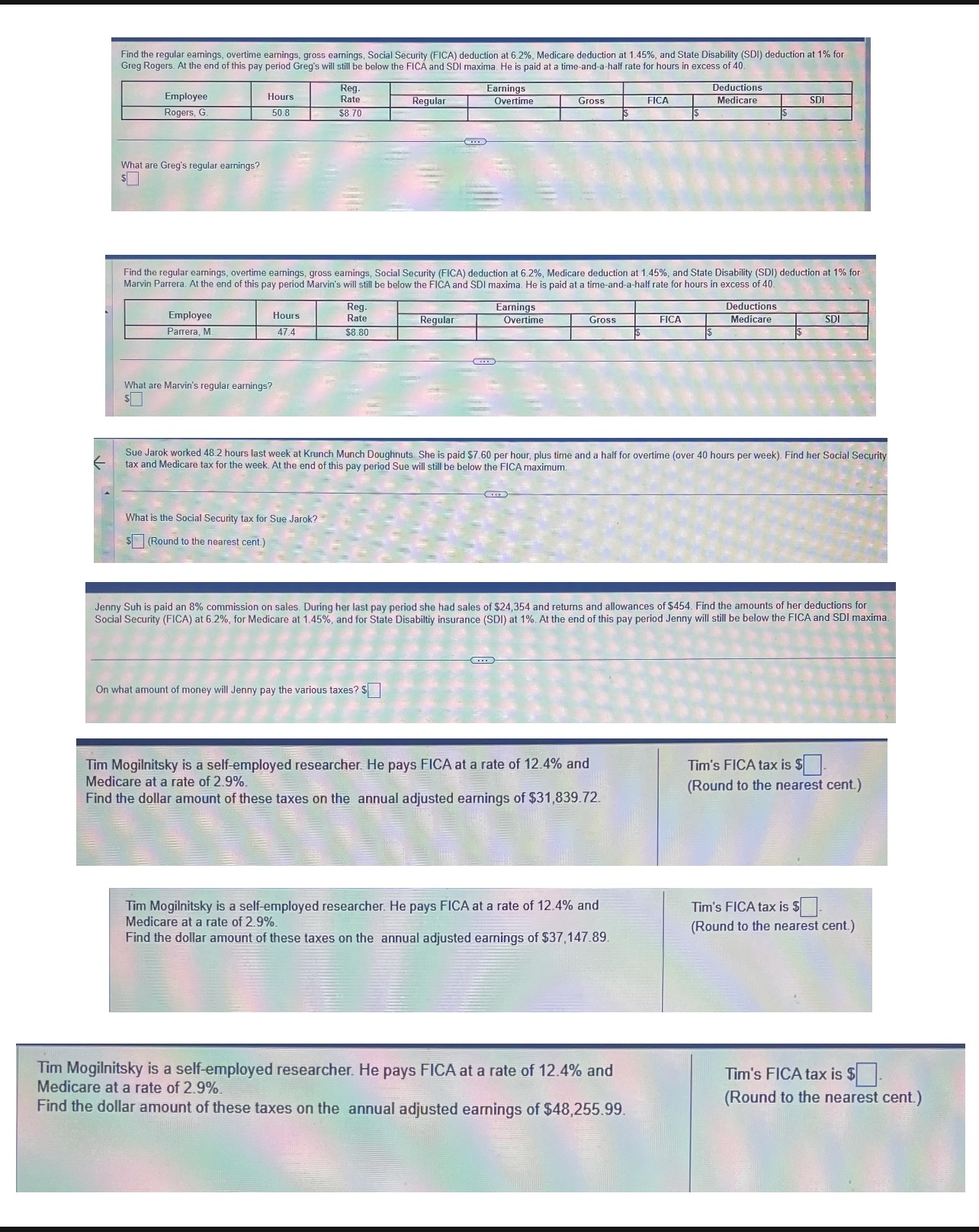 Find the regular earnings, overtime earnings,