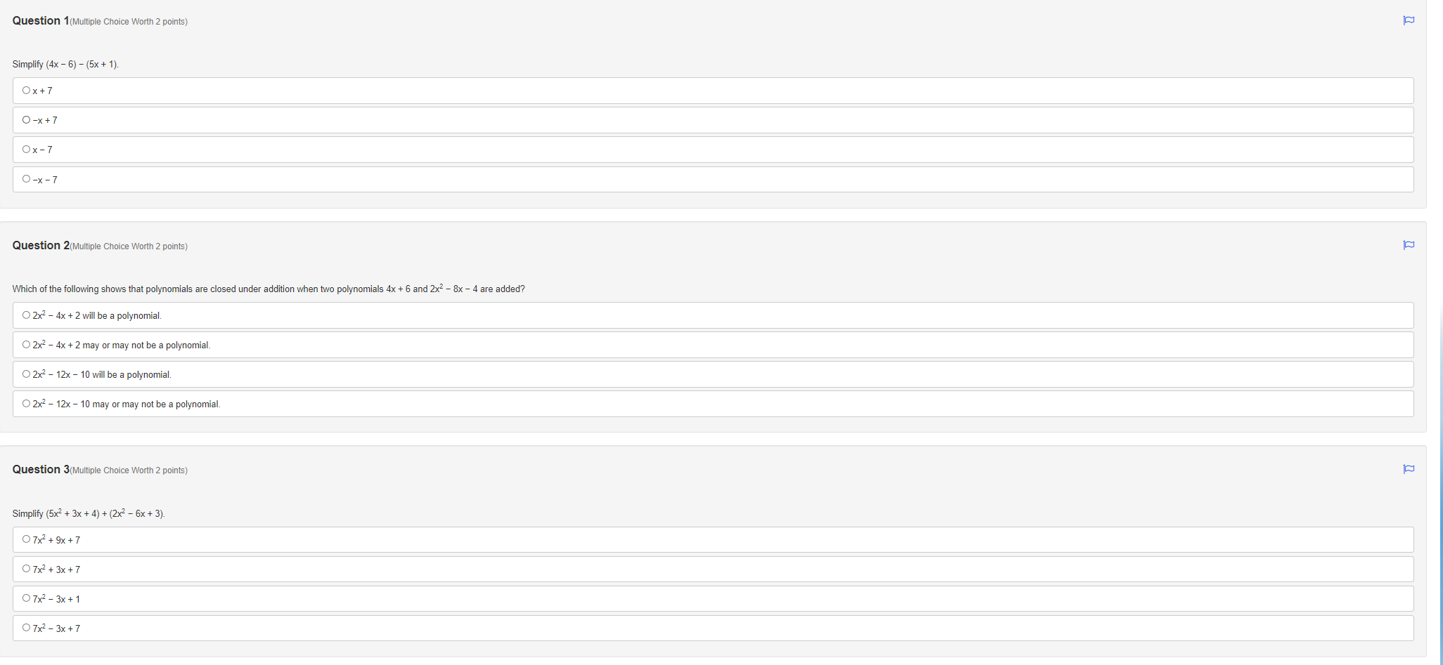 Question 1(Multiple Choice Worth 2 points)