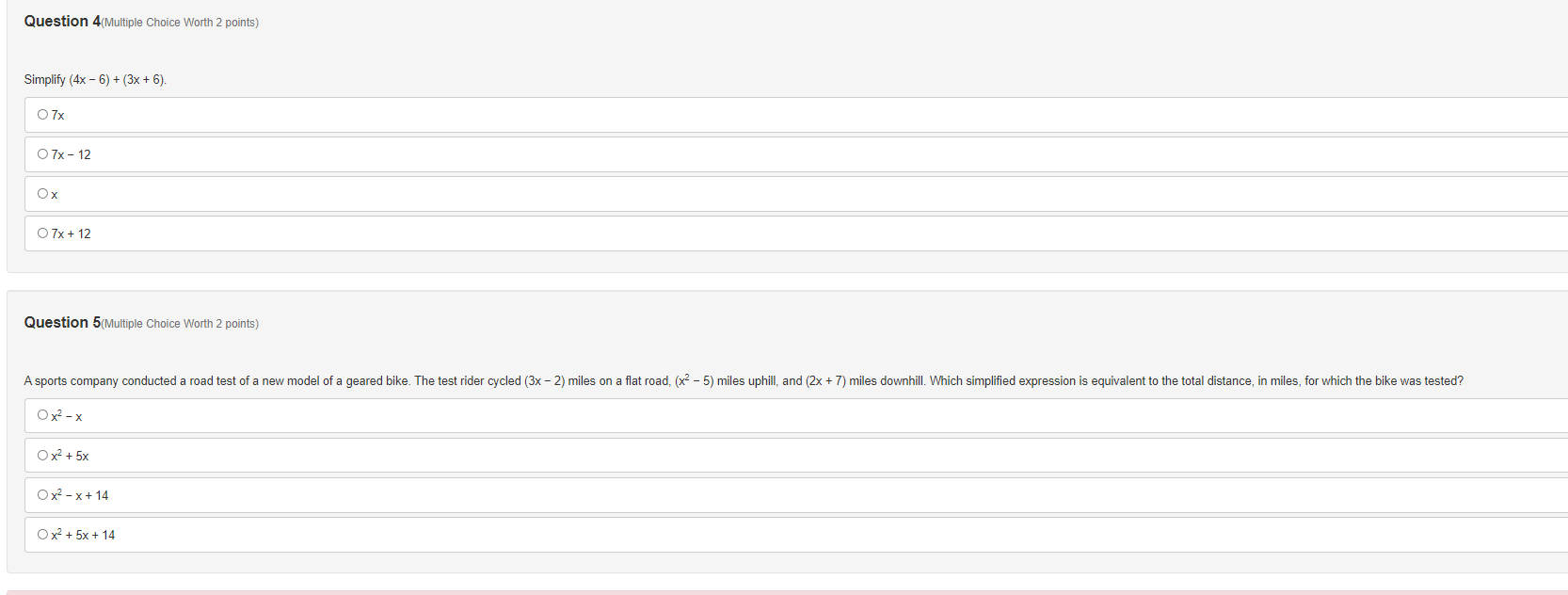 Question 1(Multiple Choice Worth 2 points)