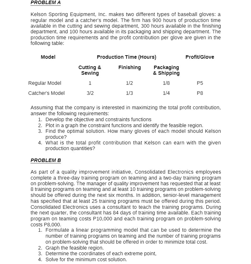 PROBLEM A Kelson Sporting Equipmentr Inc. makes