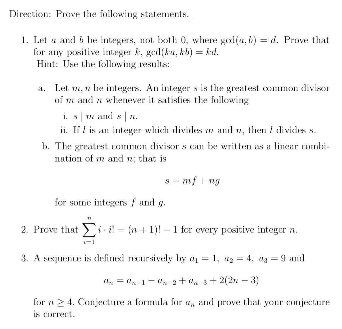 Task: Direction: Prove the following Statements.