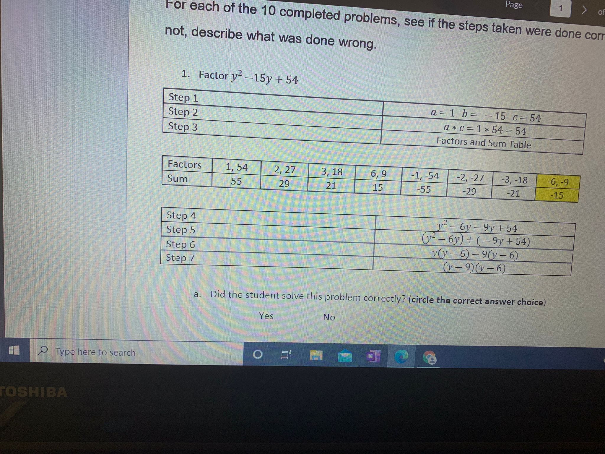 Page For each of the 10 completed problems, see