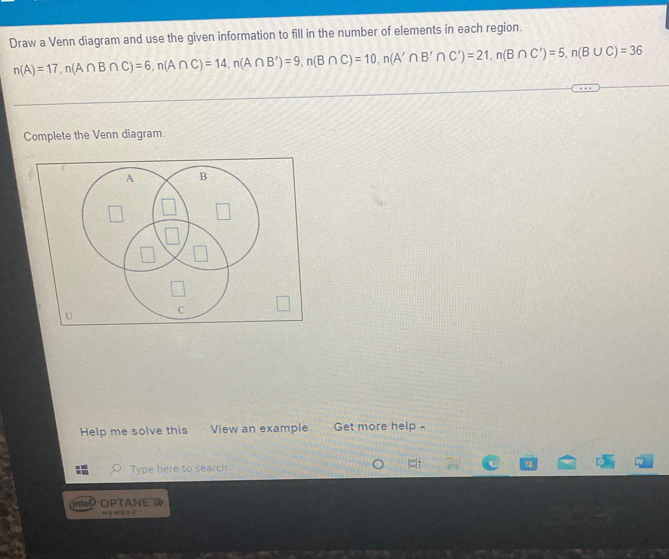 Draw a Venn diagram and use the given information