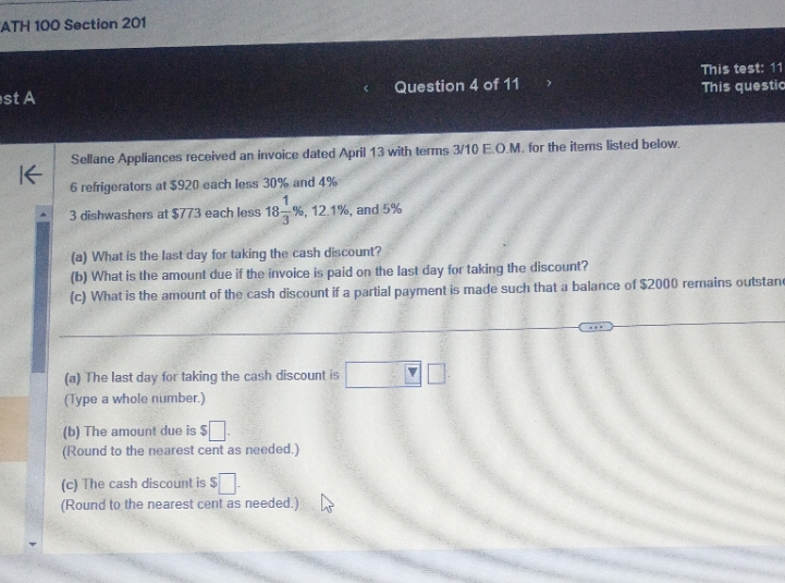 ATH 100 Section 201 This test: 11 st A Question 4