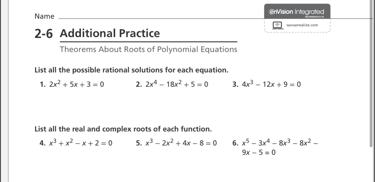 Name enVision Integrated MATHEMATICS III