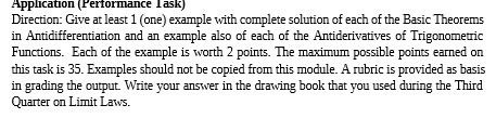 Application (Performance Task) Direction: Give at