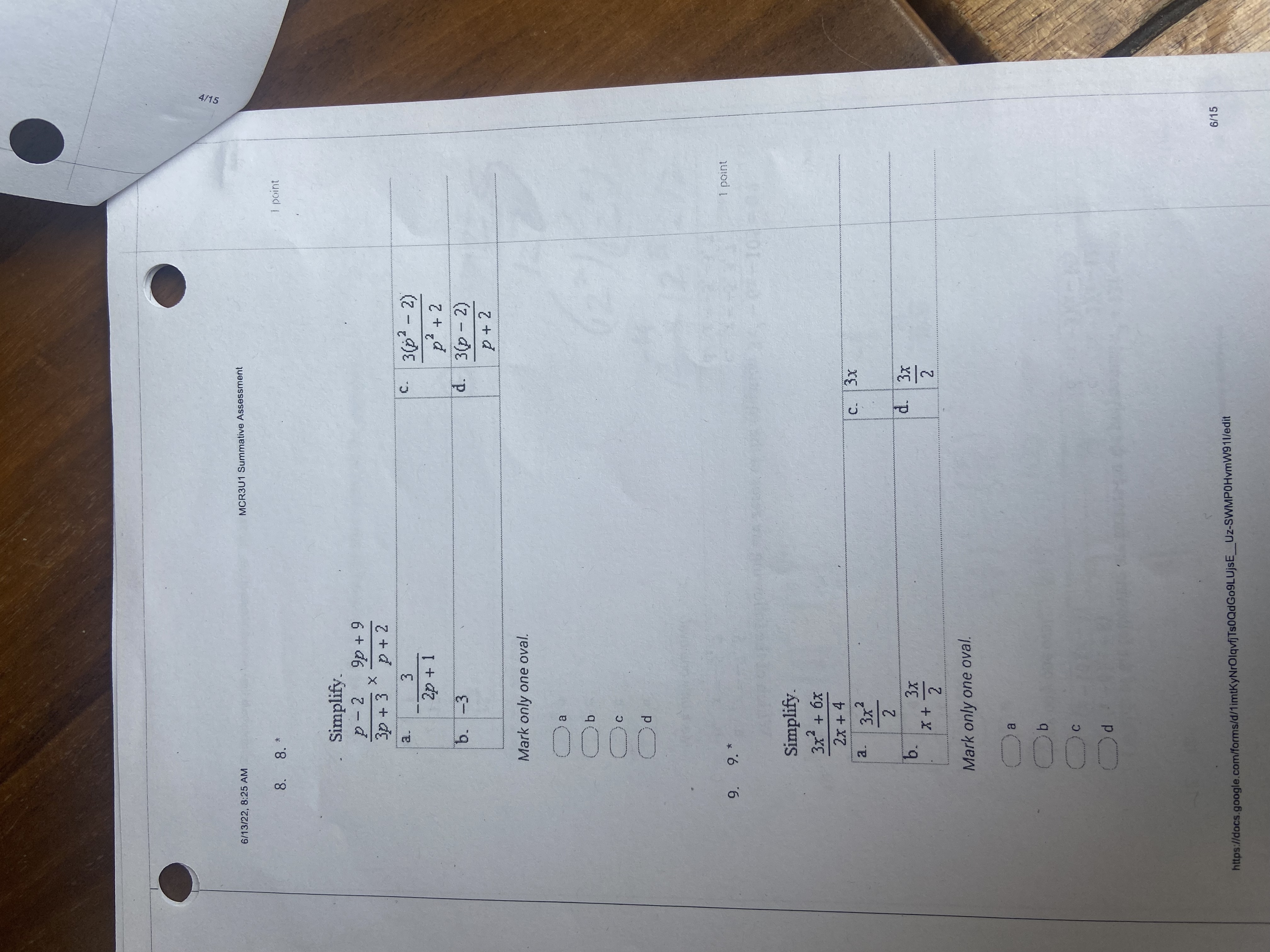 4/15 6/13/22, 8:25 AM MCR3U1 Summative Assessment