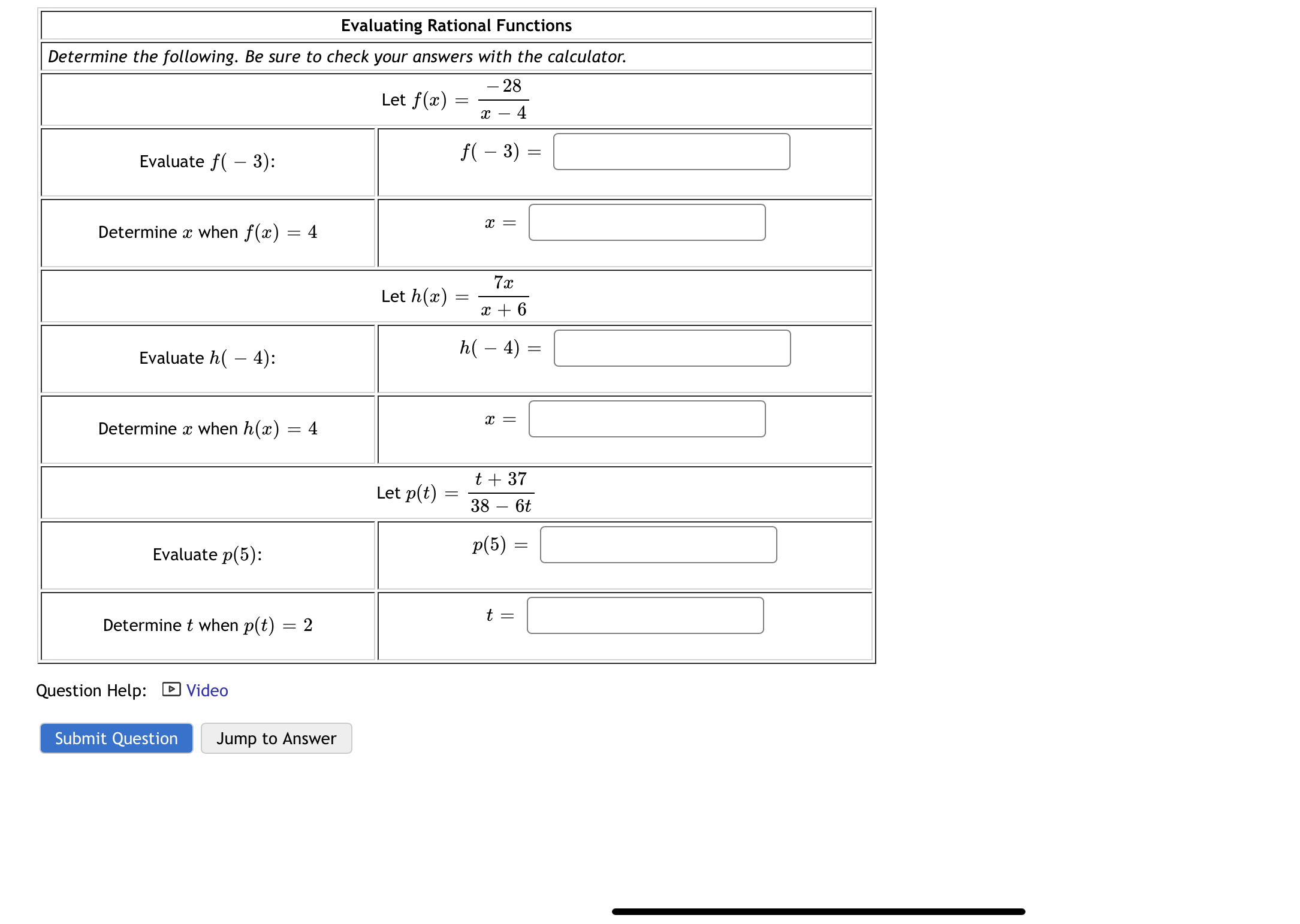 Evaluating Rational Functions Determine the