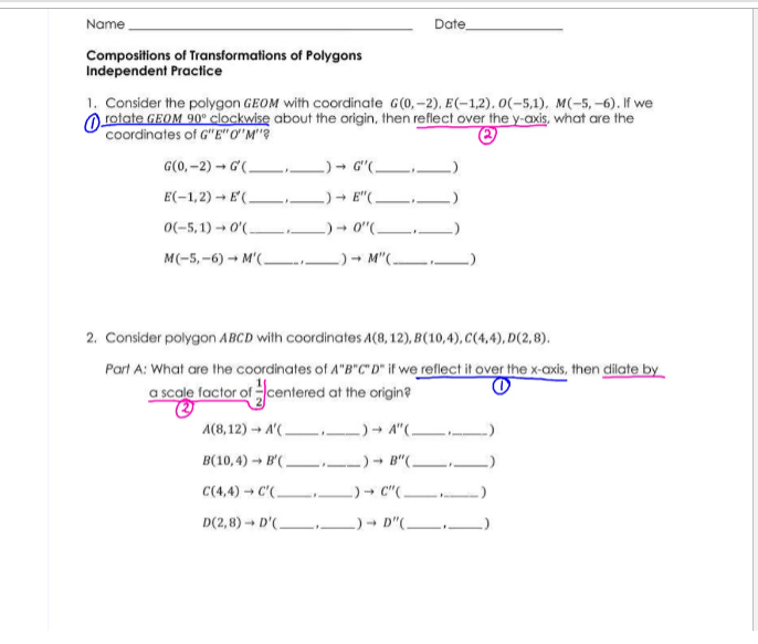 Name Date. Compositions of Transformations of