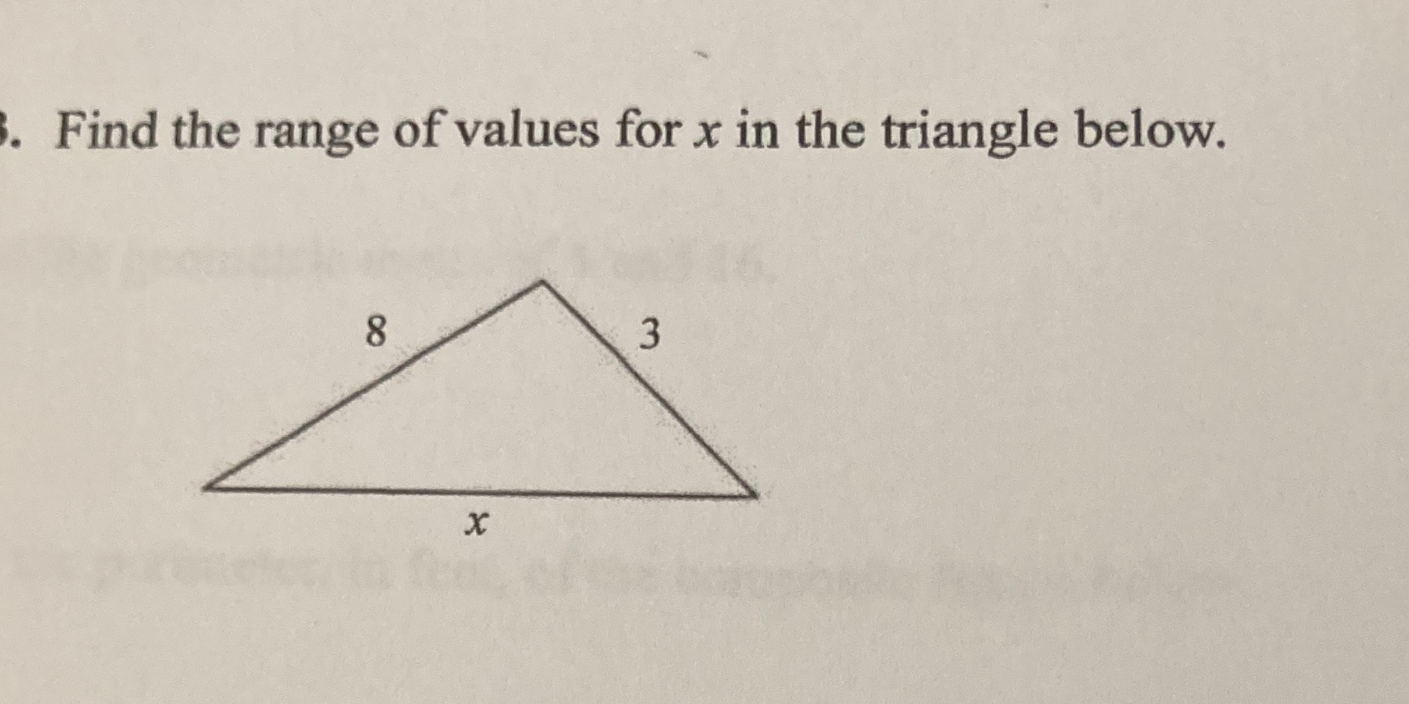 Find the range of values for x in the triangle