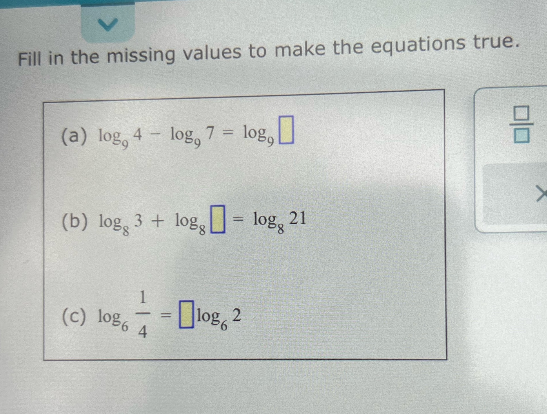 Fill in the missing values to make the equations