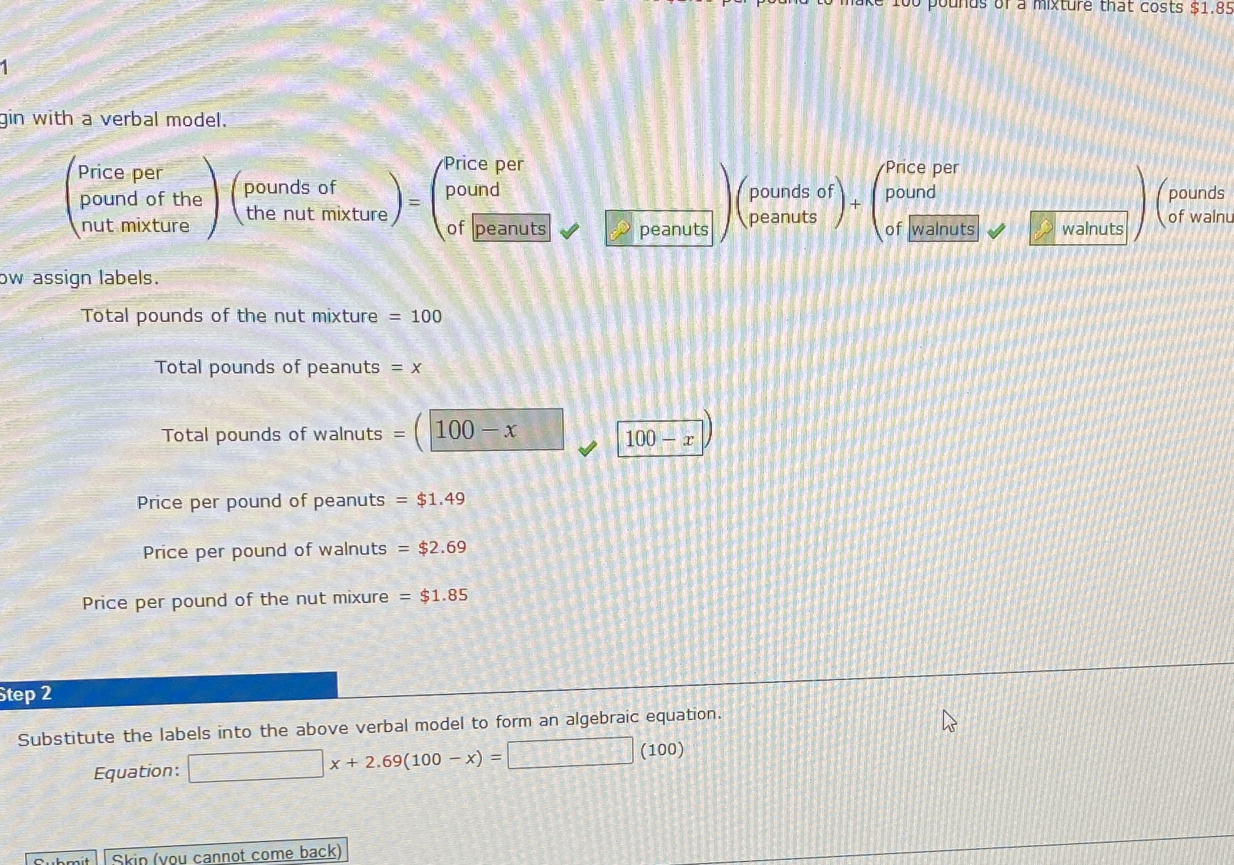 Please complete step two a mixture that costs