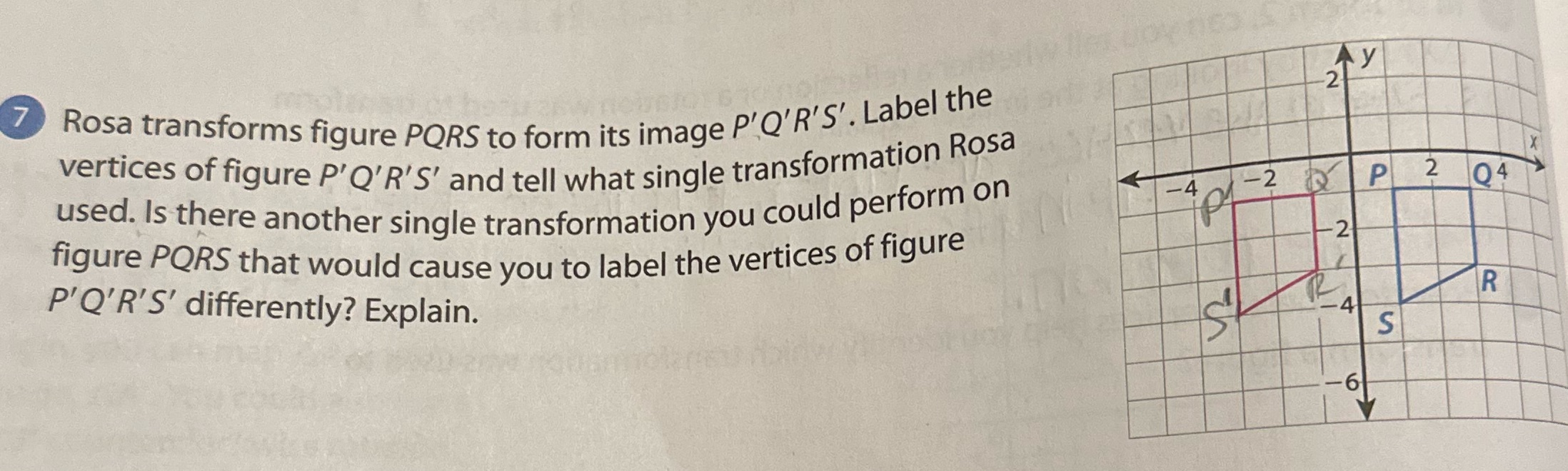 7 Rosa transforms figure PQRS to form its image