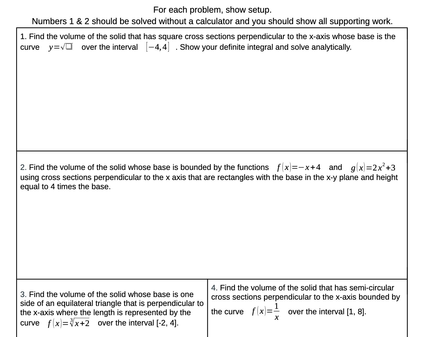 For each problem, show setup. Numbers 1 & 2