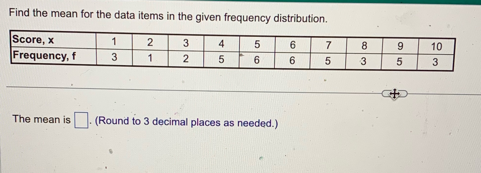With the working Find the mean for the data items